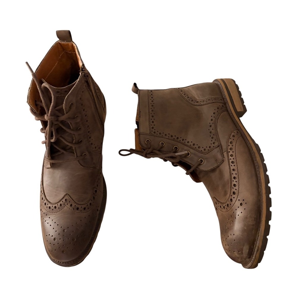 Steve Madden Sprocket Brown Leather Wingtip Boots Mens Size 11 Brogue Combat